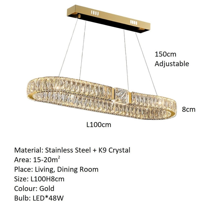 BAMDECOR C3319 Modern Linear Crystal Chandeliers Lighting Fixtures Contemporary Round Chandelier Lighting Fixtures Crystal Pendant Ceiling Lights(Gold-Oval 100cm)
