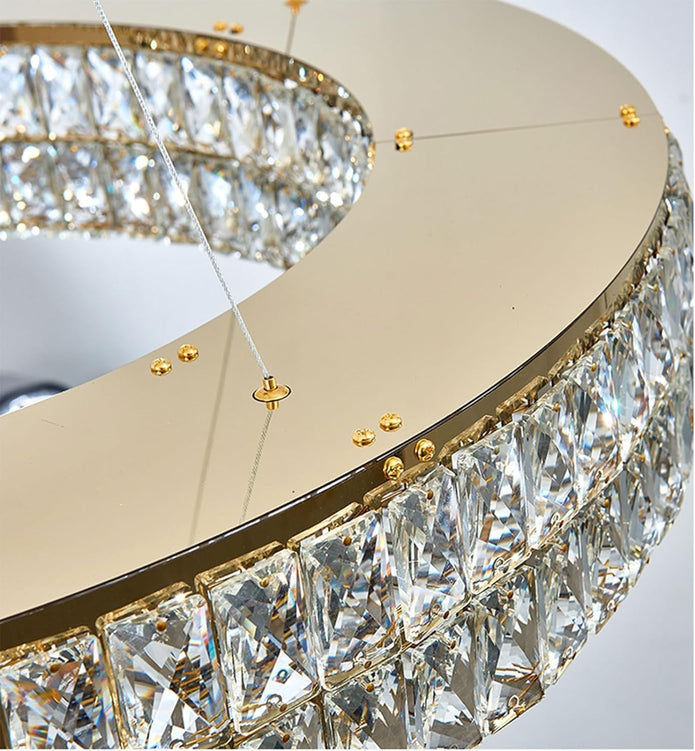 BAMDECOR C3332/1 Round Luxury Crystal Chandelier Modern LED Crystal Chandelier LED Ring Pendant Light Stainless Steel Ceiling Lamp Hanging Lights,for Dining Living Room (Gold)