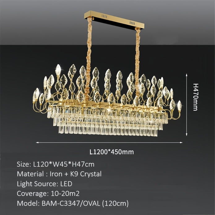 BAMDECOR C3347/OV Modern French Home Decor Luxury Crystal-leaf Chandelier LED Fashion Creativity Pendant Ceiling Lights(120cm-Gold)