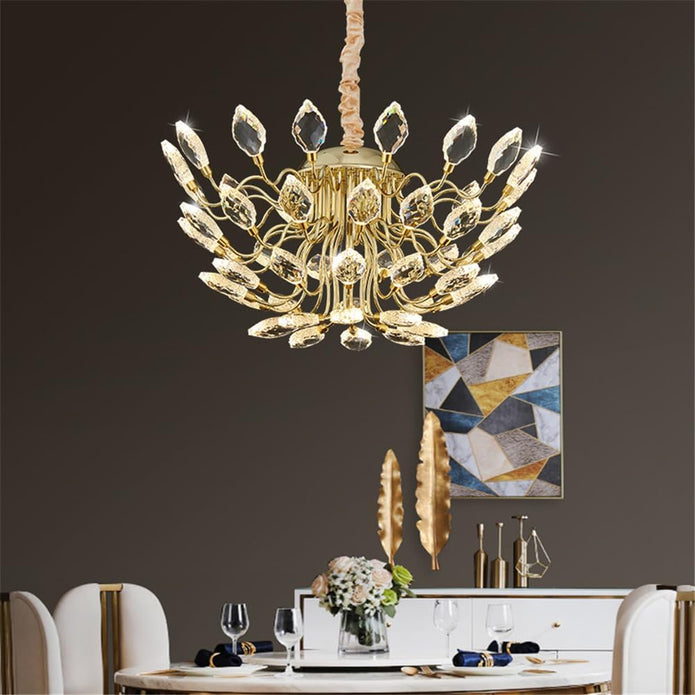 BAMDECOR C3348 Modern Luxury Crystal-leaf Chandelier LED Fashion Creativity Pendant Ceiling Lights(60cm-Gold)