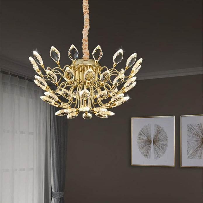 BAMDECOR C3348 Modern Luxury Crystal-leaf Chandelier LED Fashion Creativity Pendant Ceiling Lights(60cm-Gold)