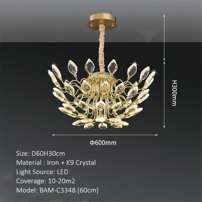 BAMDECOR C3348 Modern Luxury Crystal-leaf Chandelier LED Fashion Creativity Pendant Ceiling Lights(60cm-Gold)