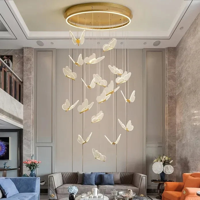 BAMDECOR LT05 19 Nordic Butterfly Luxury Chandeliers Pendant Lights for Villa Stair Home Decoration Modern Style Exquisite Chandelier (Gold)