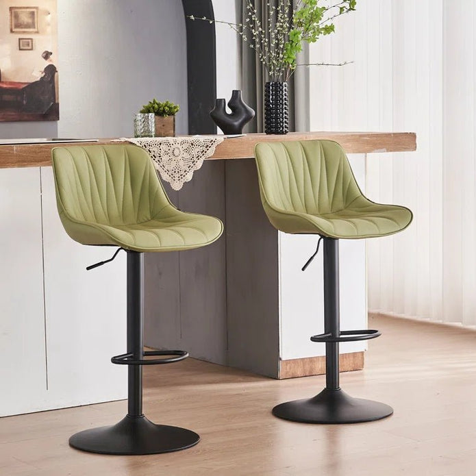 SERENITà AVO Green Modern Height Adjustable Swivel Bar Stools Upholstered Leather Barstool Kitchen Island Chairs with Metal Frame (Set of 2)