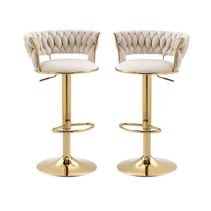 2x Height Adjustable Swivel Bar Stool Velvet Golden Base Barstools Chairs Padded Seat- Beige
