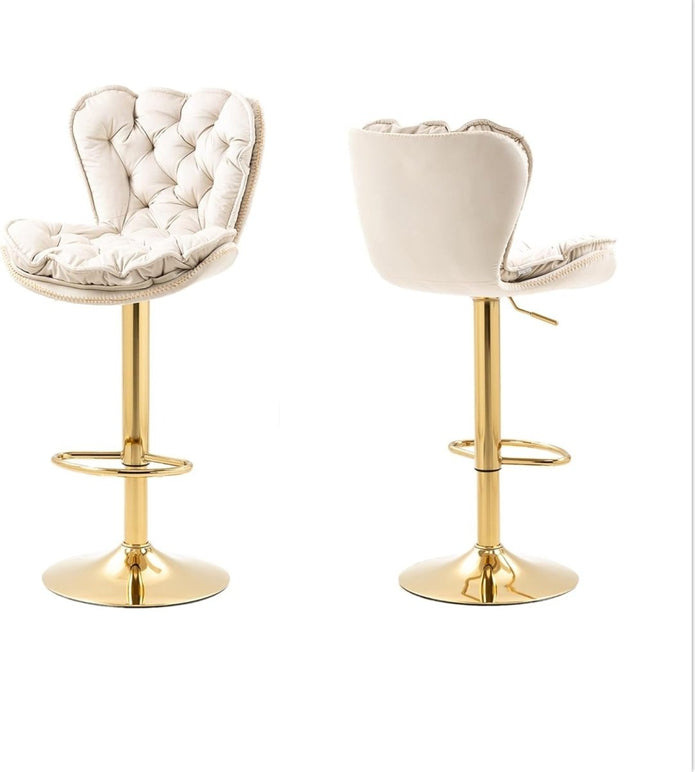 SERENITà Swivel Bar Stools Set of 2 Counter Height Barstools with Back Velvet Upholstered Adjustable Stool Chair Min Century Modern Bar Stool for Kitchen Island (Ivory)