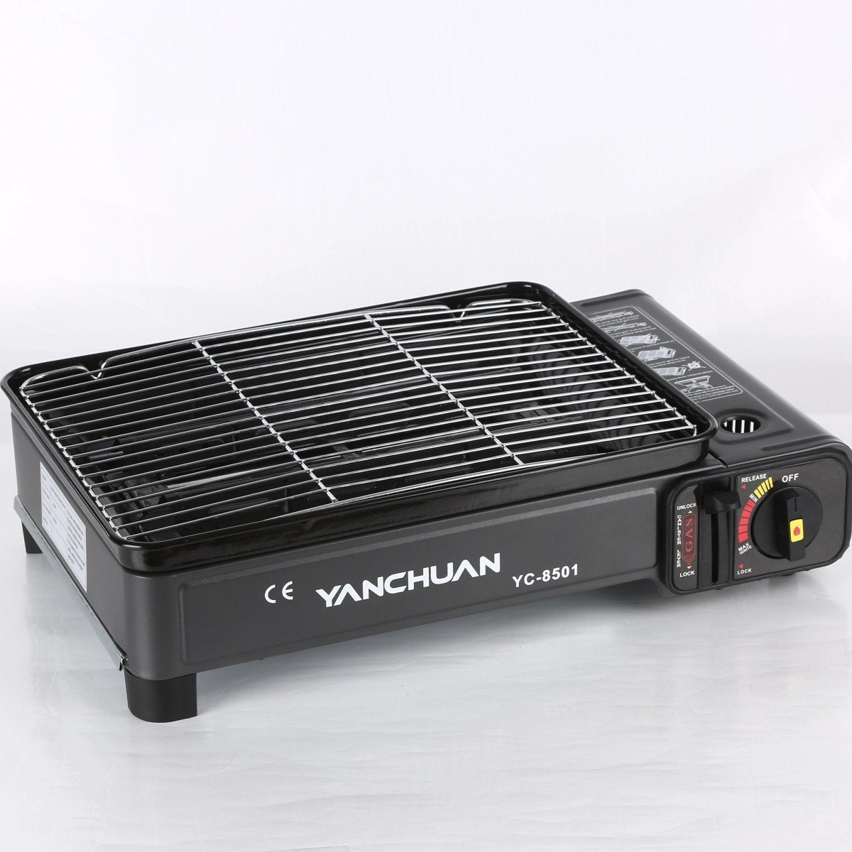 Portable Gas Stove Burner Butane BBQ Camping Gas Cooker With Non Stick Plate Black