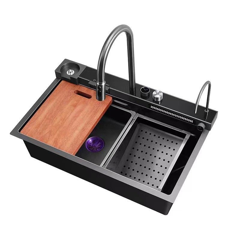 Integrated Waterfall Kitchen Sink Honeycomb Technology Large Digitial Display Stainless Steel Water Filter Cup Washer