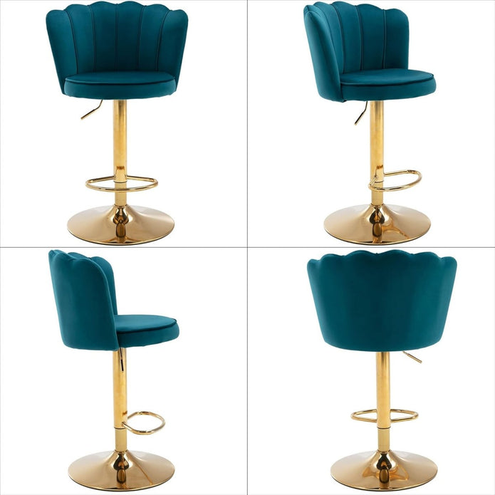 SERENITà Swivel Bar Stools Bar Height Set of 2 Adjustable Upholstered Counter Barstool Velvet Bar Chairs with Back/Gold Base for Kitchen Island/Bar/Cafe-Teal Blue