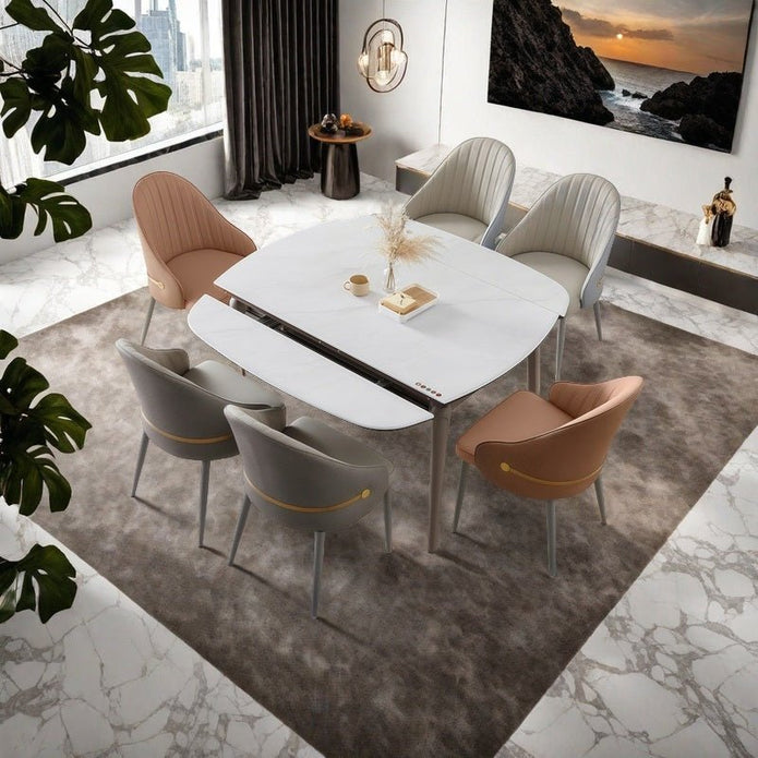 VELLUTO Dining Chairs Set Armchairs Mid Century Modern Kitchen Dining Room Chairs Faux Leather Accent Chairs Metal Vanity Lounge Chair with Back for Living Room Bedrooms Set of 2 (Brown)