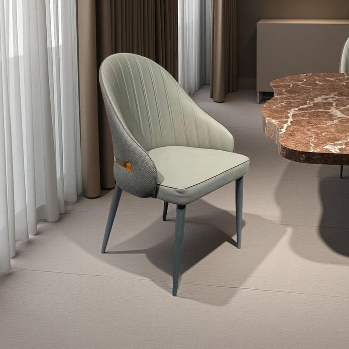 VELLUTO Dining Chairs Set Armchairs Mid Century Modern Kitchen Dining Room Chairs Faux Leather Accent Chairs Metal Vanity Lounge Chair with Back for Living Room Bedrooms Set of 2 (Grey)