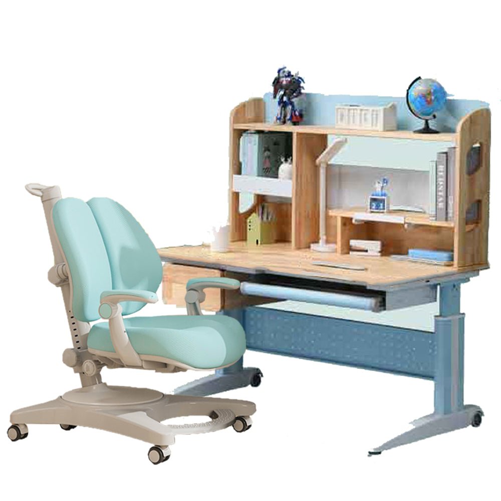 Solid Rubber Wood Height Adjustable Children Kids Ergonomic Blue Study Desk Chair Set 120cm AU