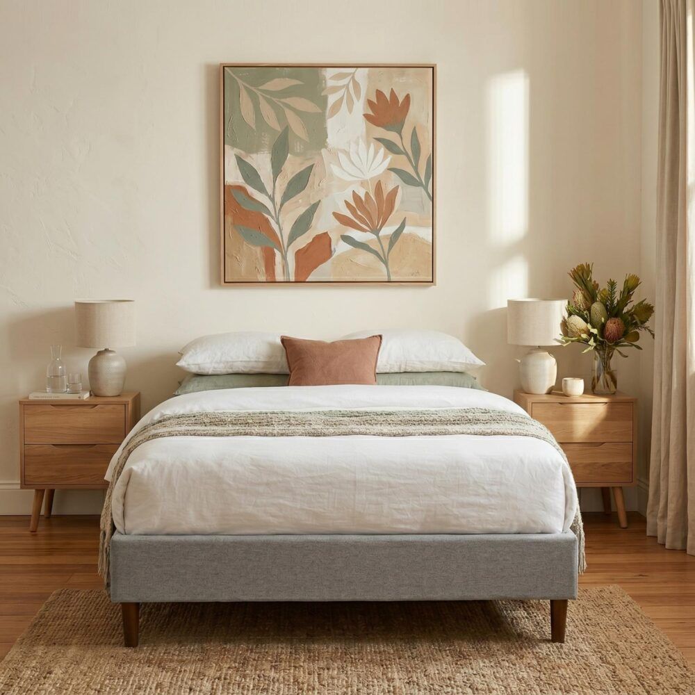 Bedframe with Wooden Slats (Light Grey) – Queen