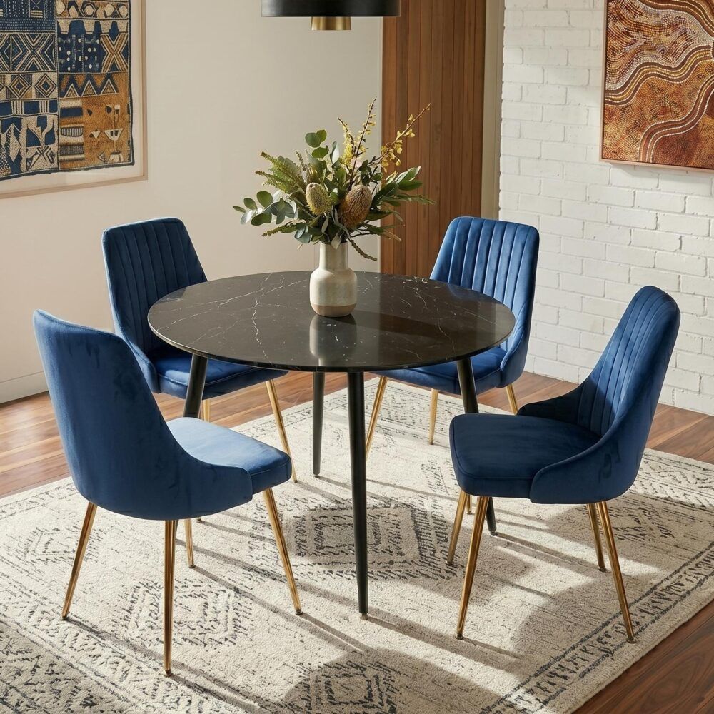 5Pc Blue Velvet Bistro Dining Set