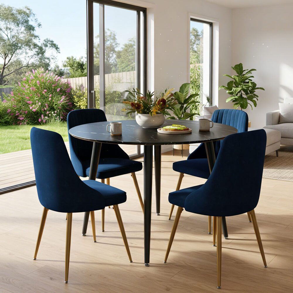 5Pc Blue Velvet Bistro Dining Set