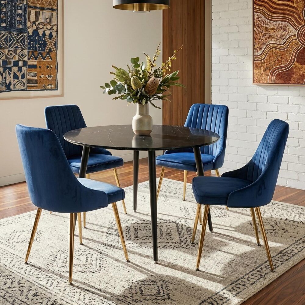 5Pc Blue Velvet Bistro Dining Set