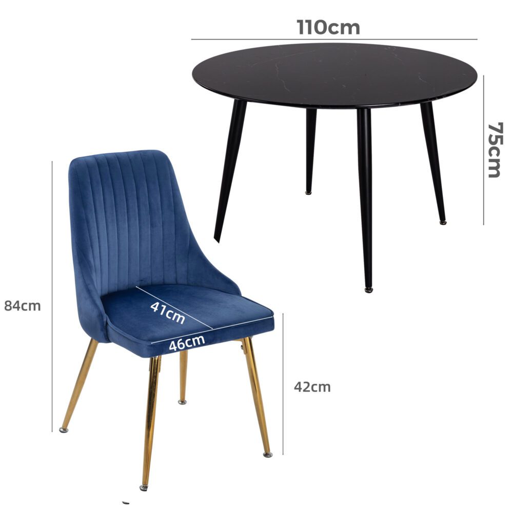 5Pc Blue Velvet Bistro Dining Set