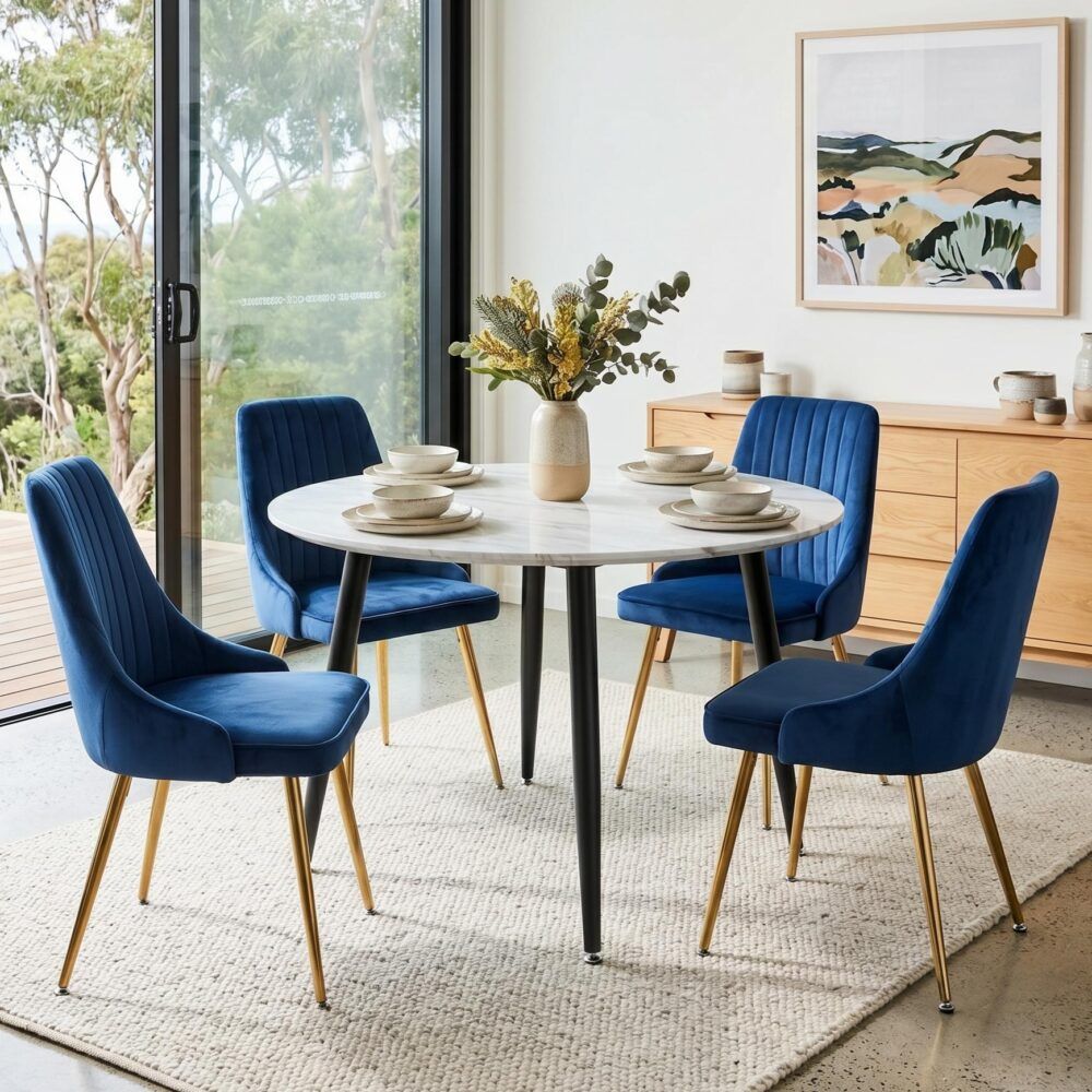 5Pc Blue Velvet Bistro Dining Set
