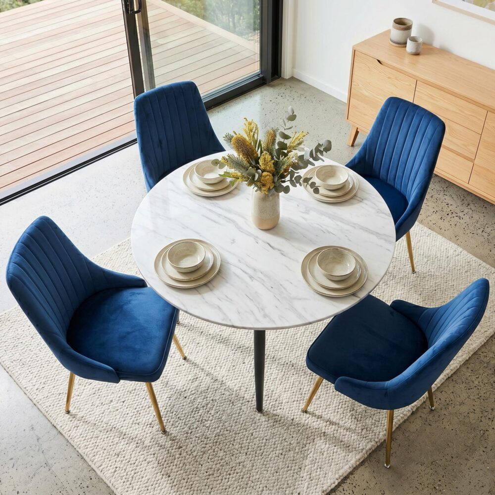 5Pc Blue Velvet Bistro Dining Set