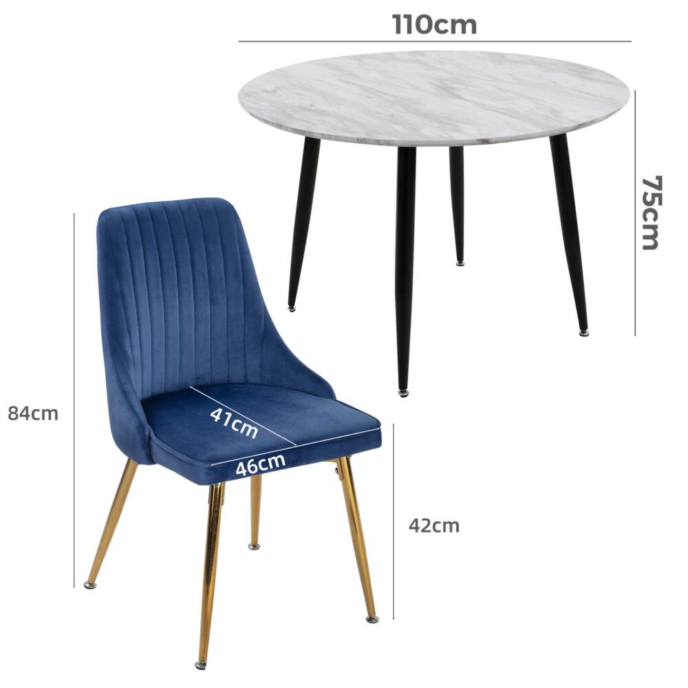 5Pc Blue Velvet Bistro Dining Set