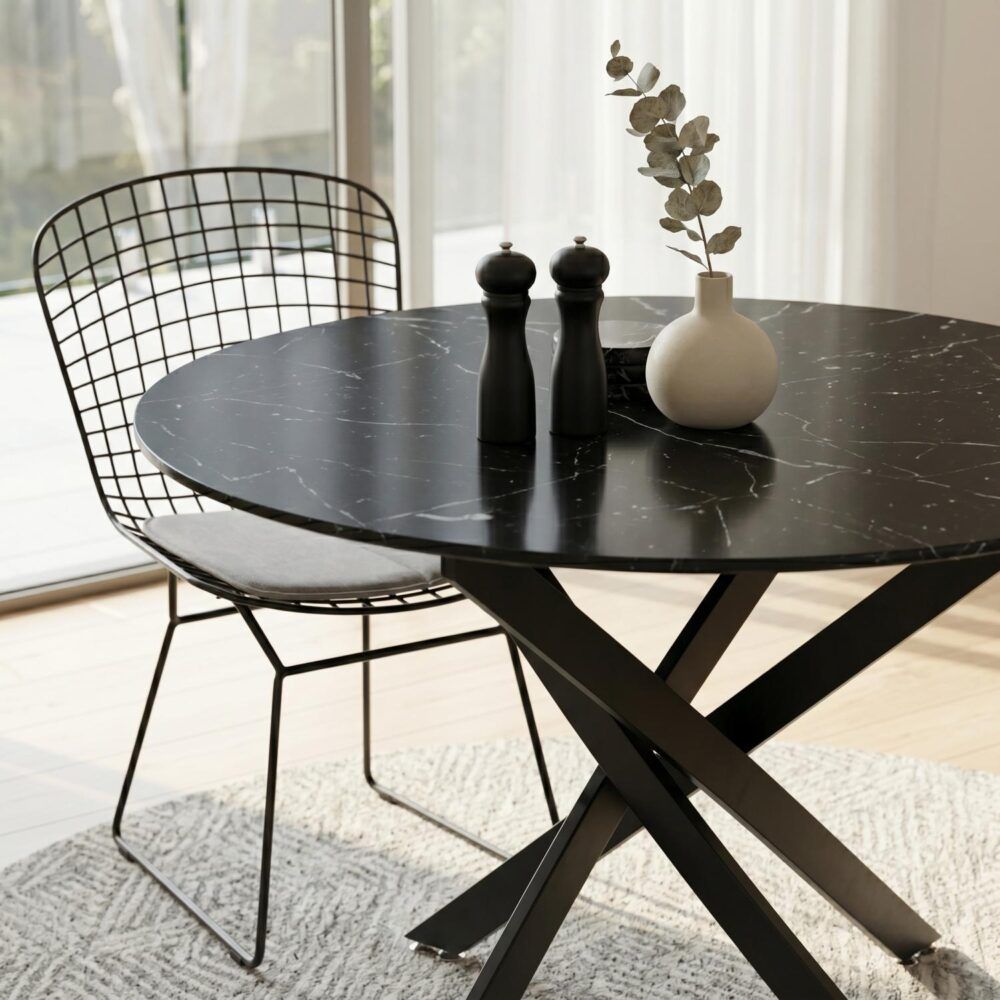 Round Marble-Effect Table-Black