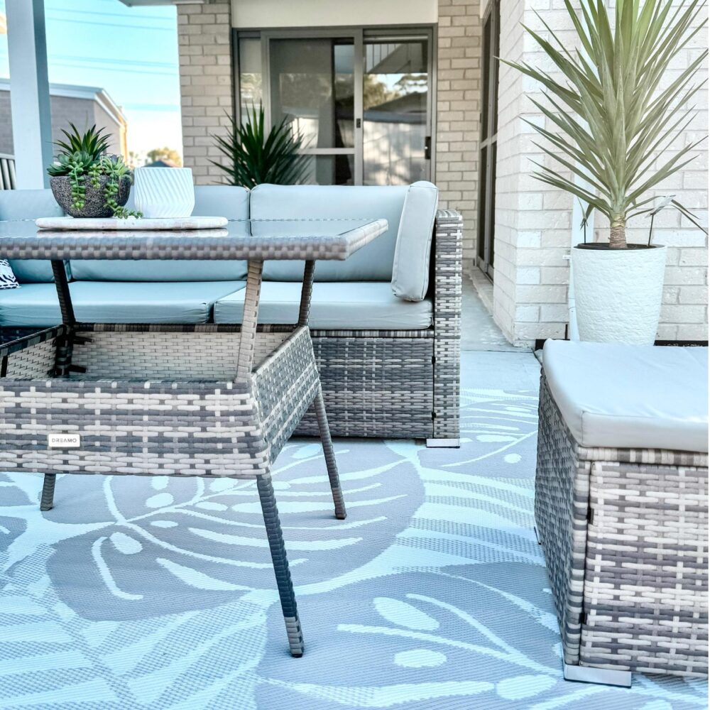 8PC Outdoor Dining Set Wicker Table & Chairs-Grey