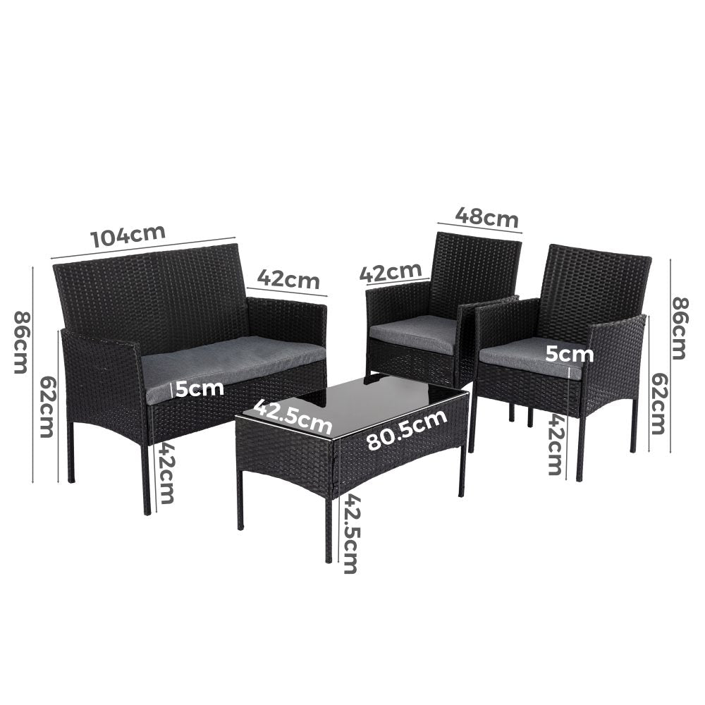 4 Seater Wicker Outdoor Lounge Set-Black