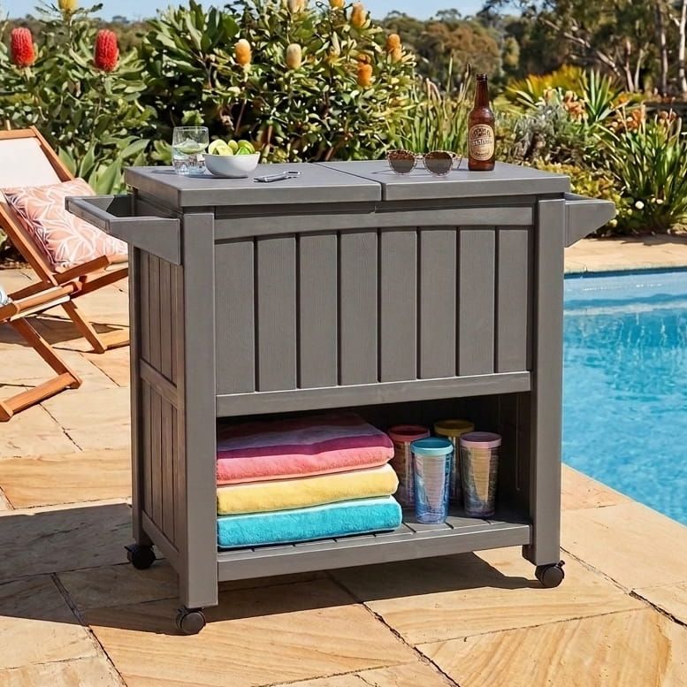 Garden Bar Serving Cart with Cooler (Taupe)