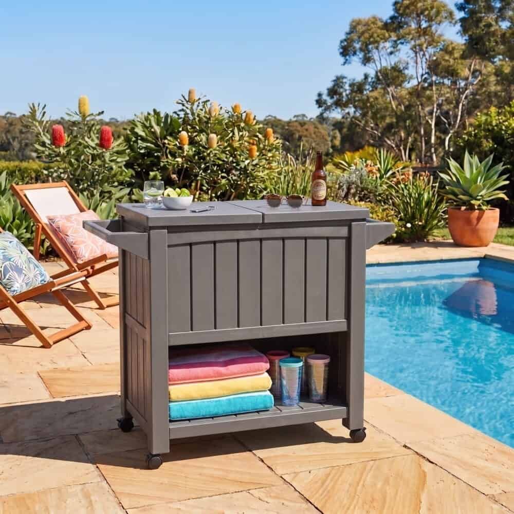 Garden Bar Serving Cart with Cooler (Taupe)