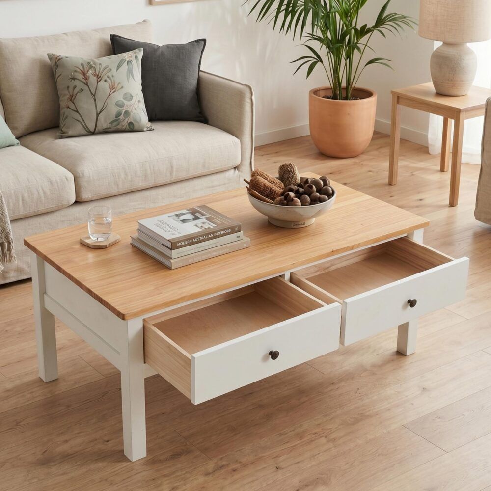 Sleek Natural Wood Rectangle Coffee Table