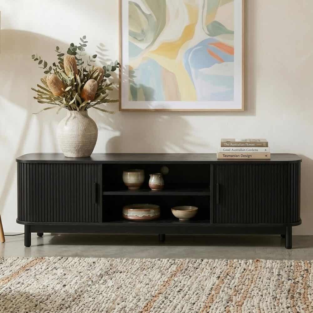 160cm Ribbed Black Entertainment Unit