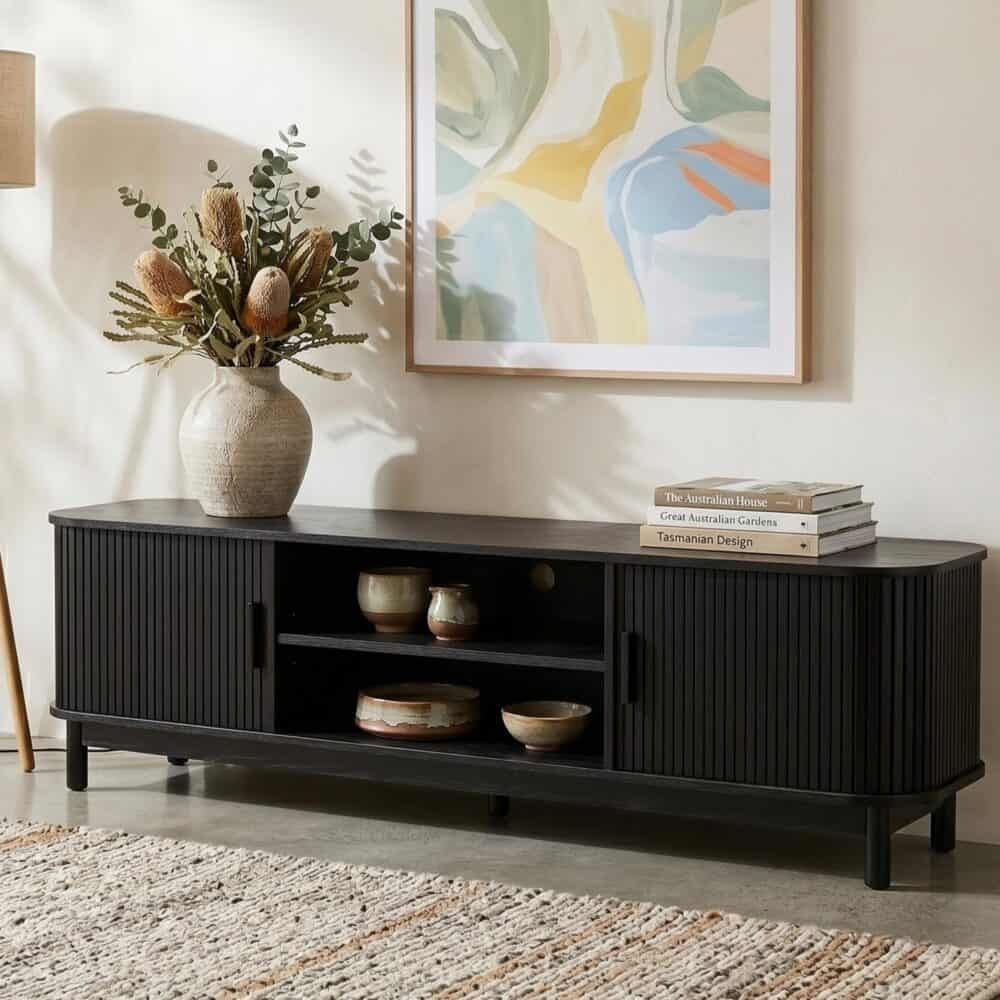 160cm Ribbed Black Entertainment Unit
