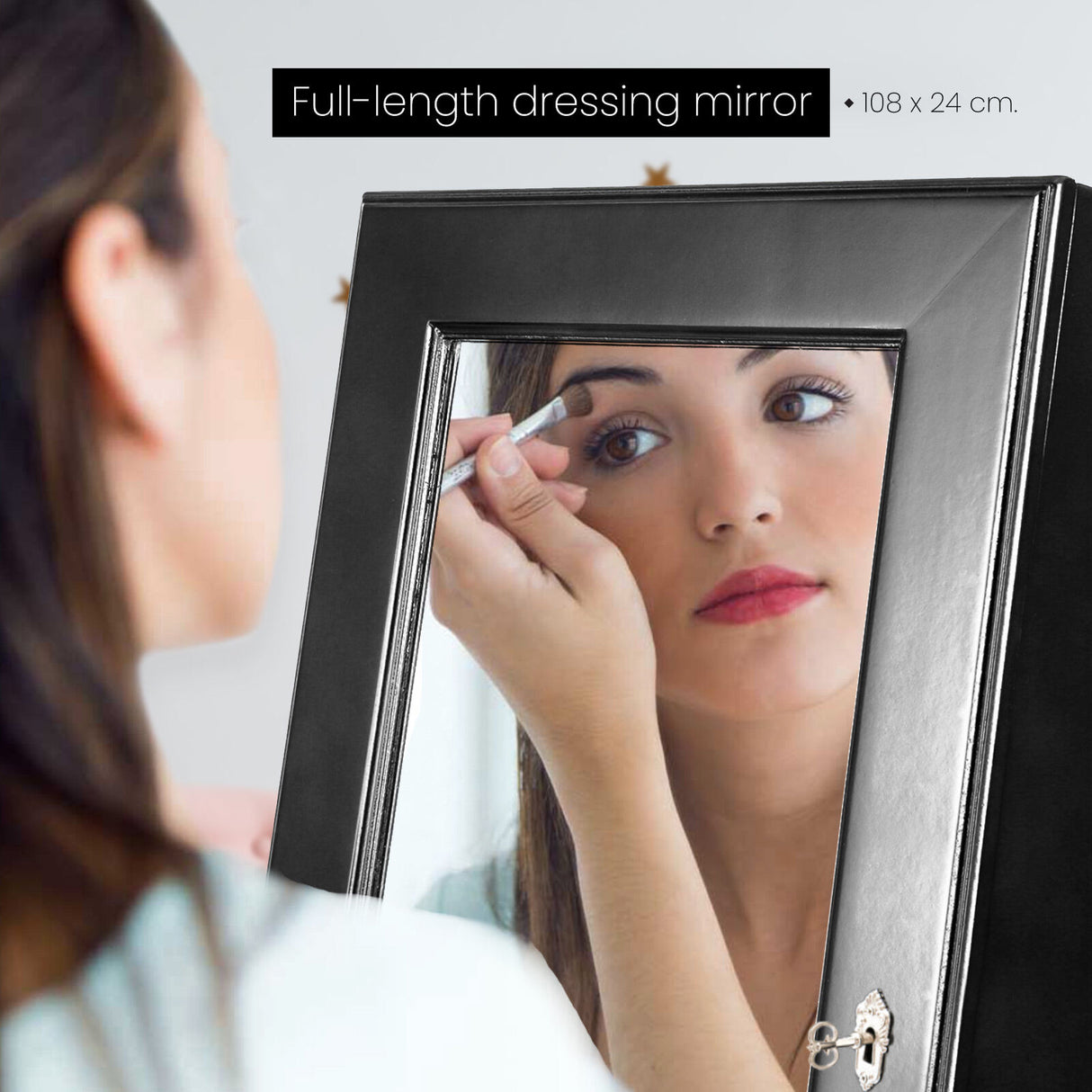 Mirror Jewellery Cabinet Organiser 2 Drawers LOWE 146cm BLACK