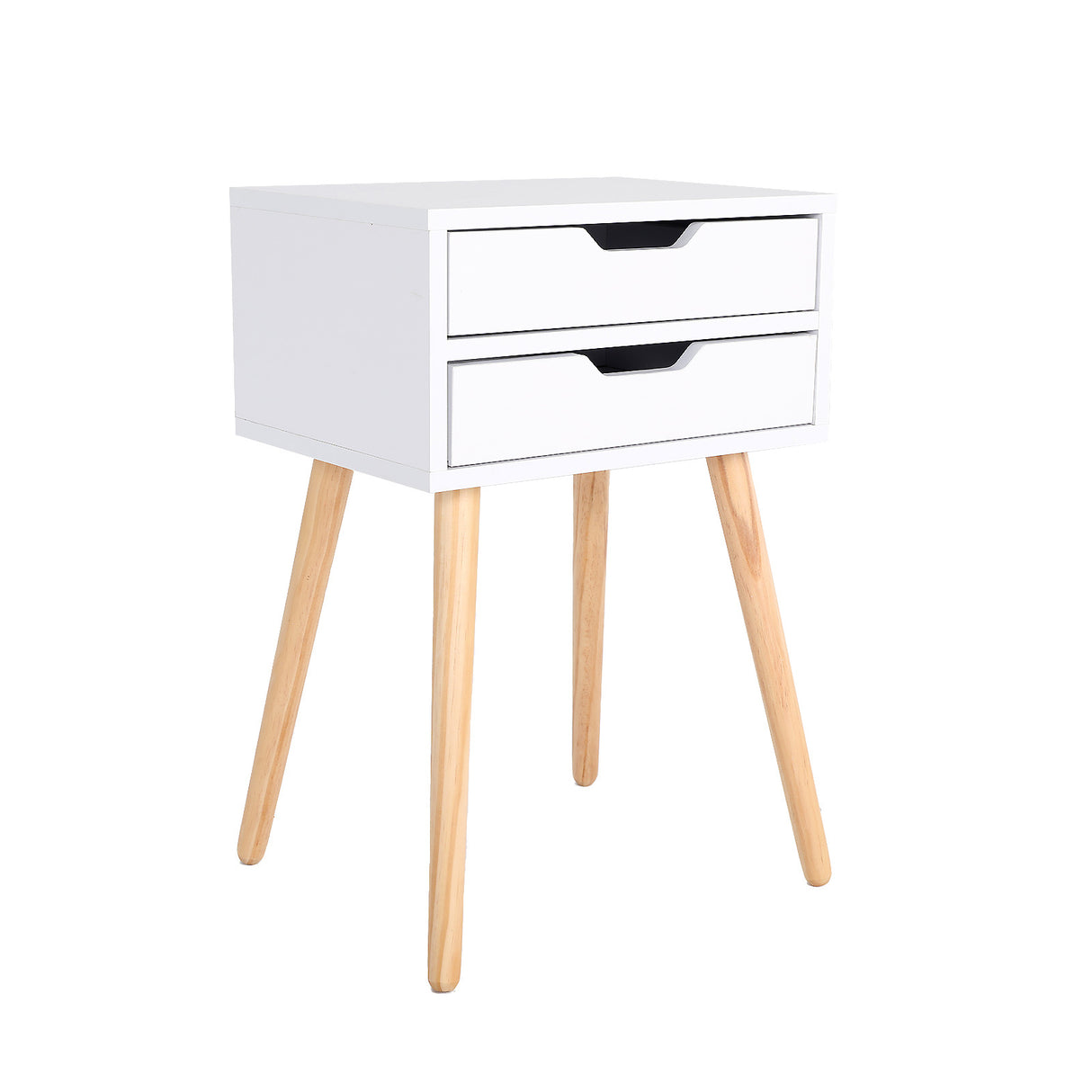 Bedside Table 2 Drawer Wood Leg Storage Cabinet SUZY WHITE
