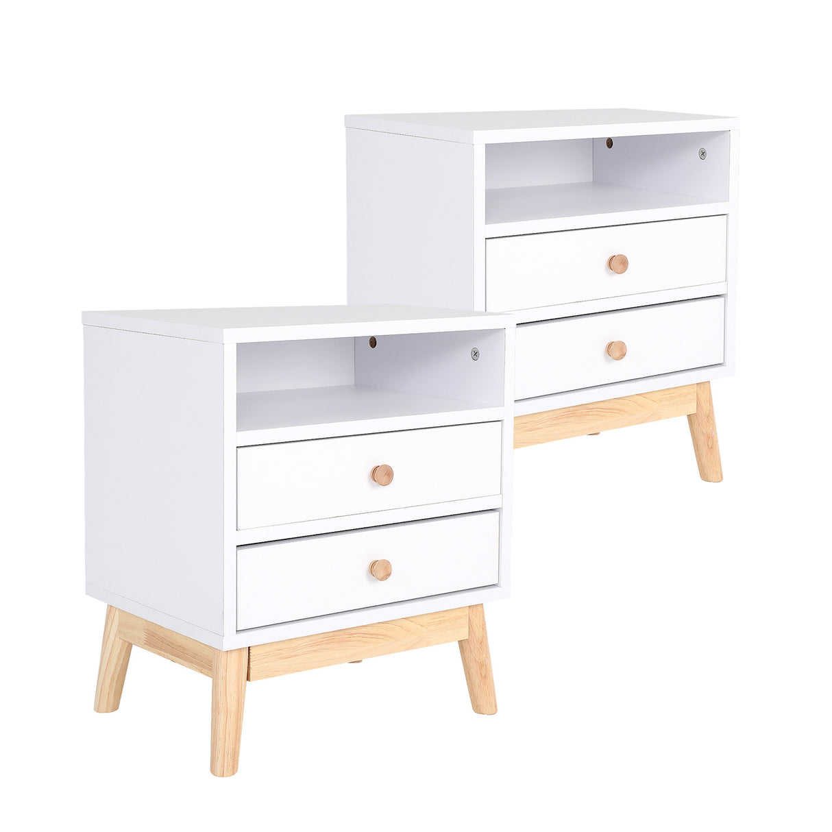 2X Bedside Table Bedroom 2 Drawer ANYA - WHITE