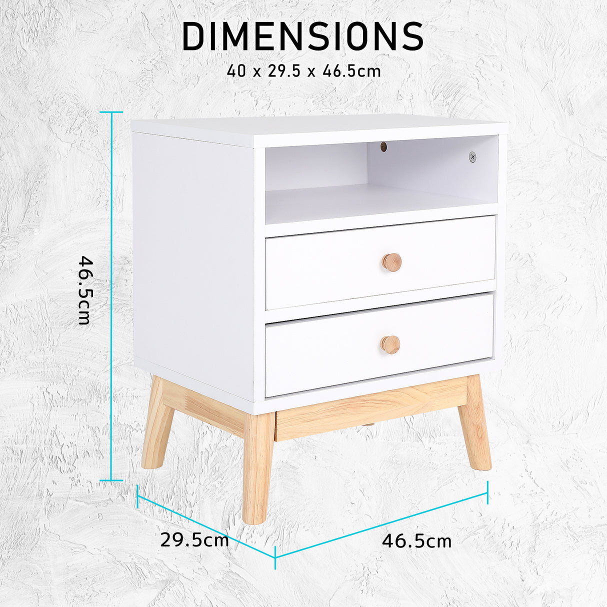 2X Bedside Table Bedroom 2 Drawer ANYA - WHITE