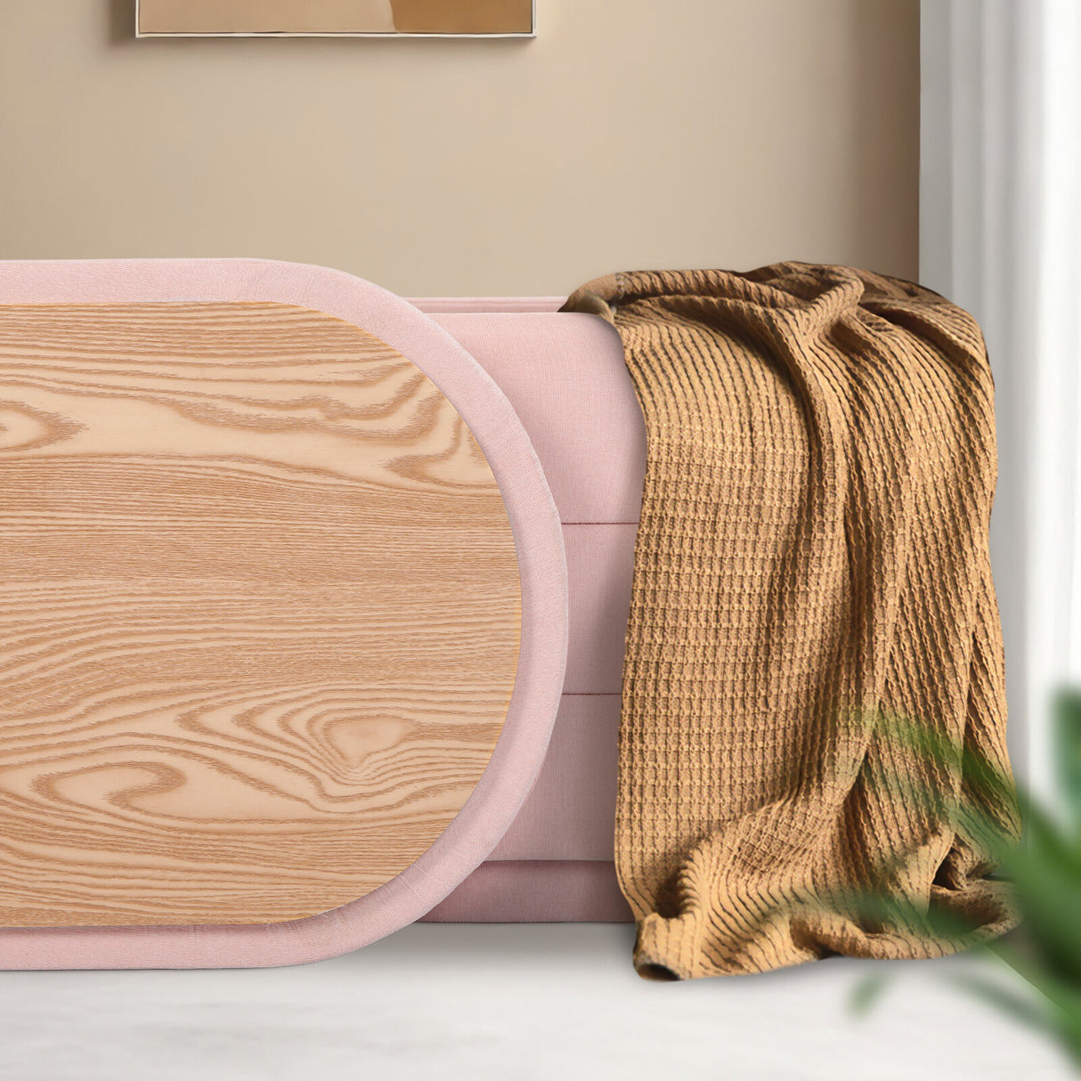 Coffee Table Storage Ottoman - Chenille Fabic Padded Blanket Box Bench CELIA - PINK