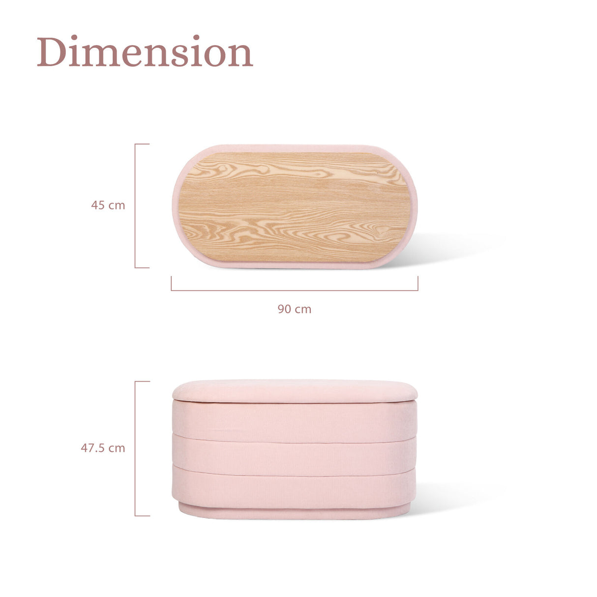 Coffee Table Storage Ottoman - Chenille Fabic Padded Blanket Box Bench CELIA - PINK