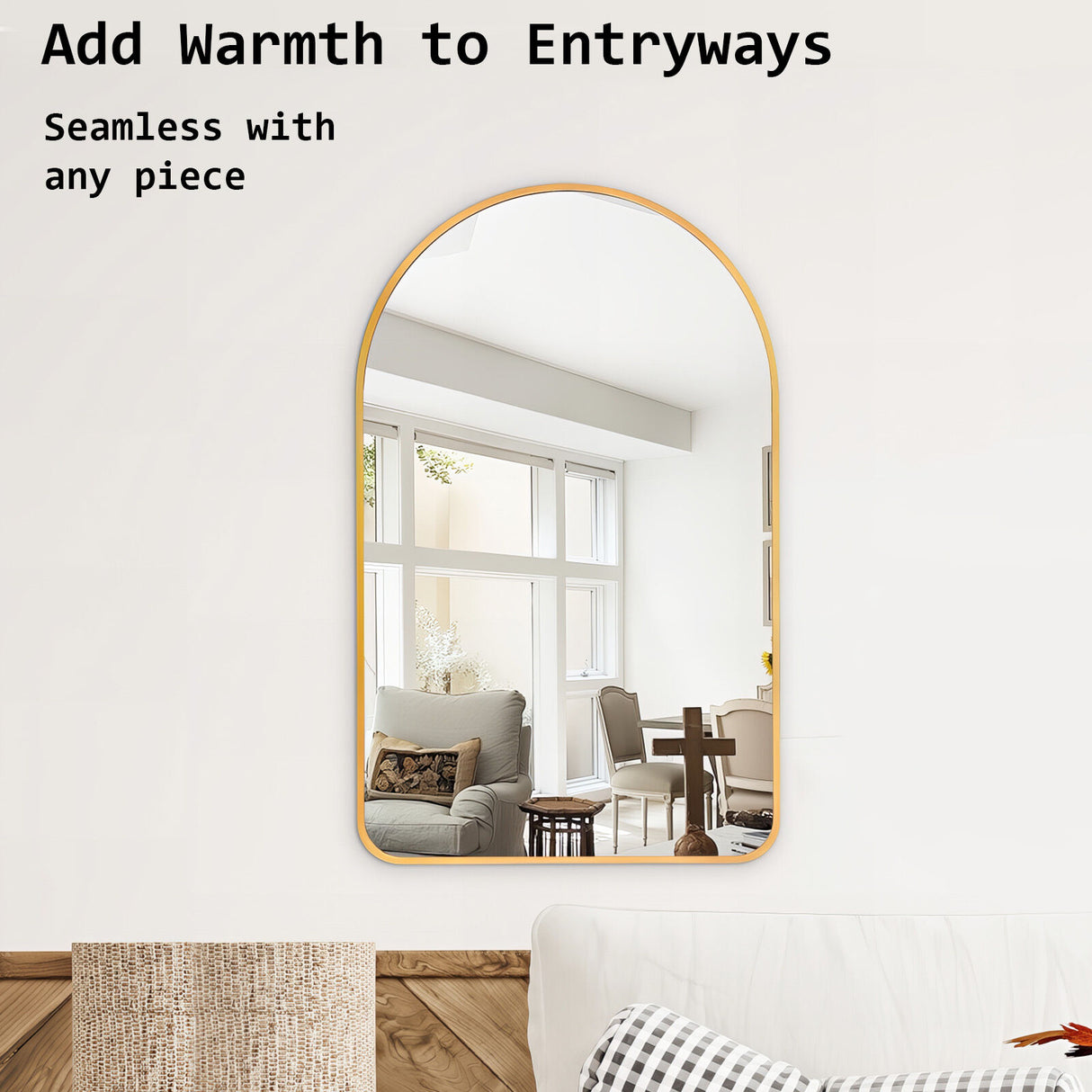 2 Set Wall Arch Mirror Arc Aluminum Frame Bathroom 50x80cm GOLD