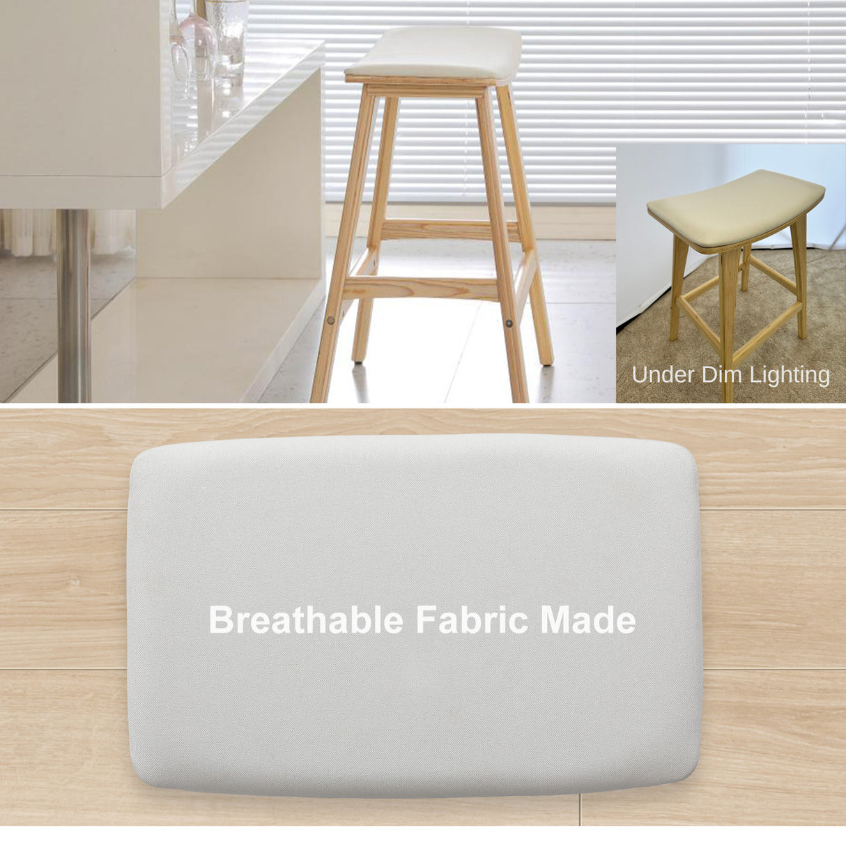 4X Wooden Bar Stool Padded Fabric Dining Chair KANSO 65cm BEIGE