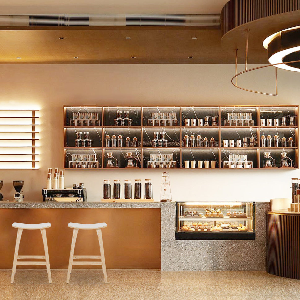 4X Wooden Bar Stool Padded Fabric Dining Chair KANSO 65cm BEIGE