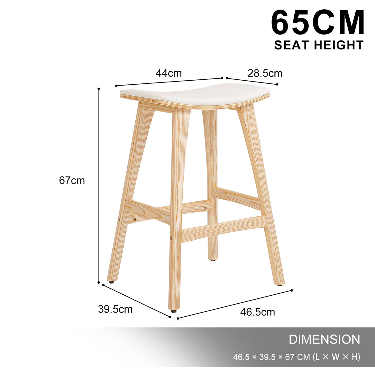4X Wooden Bar Stool Padded Fabric Dining Chair KANSO 65cm BEIGE