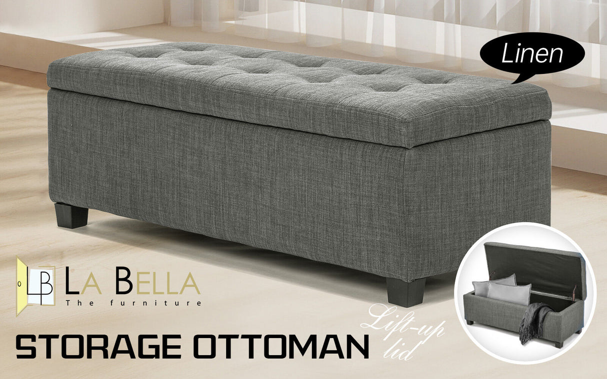 Storage Ottoman Stool 102cm Fabric DARK GREY