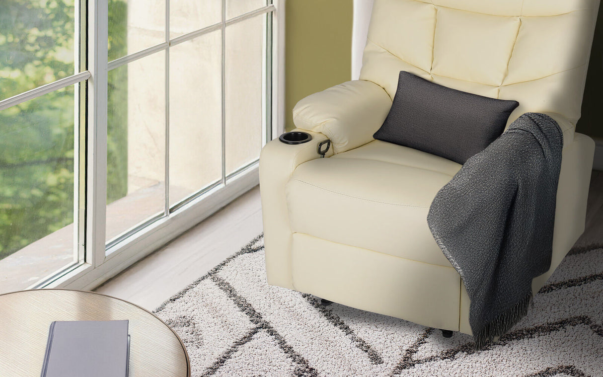 8-Point Electric Massage Recliner Chair - PU Leather Lounge Sofa Armchair ARLEEN BEIGE