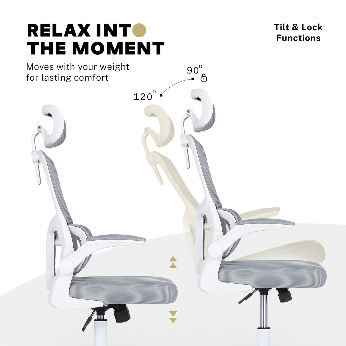 Work Office Chair - Lumber Support, Flip-up Armrest, Adjustable Headrest SITIO - GREY