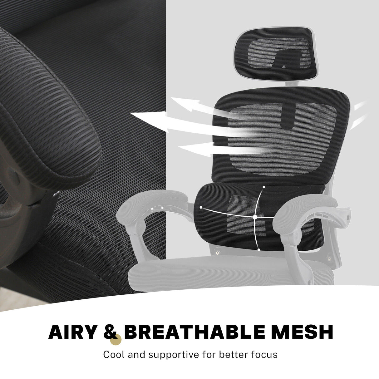 Ergonomic Reclining Office Chair - Lumbar Support, Adjustable Headrest VELTRA - BLACK