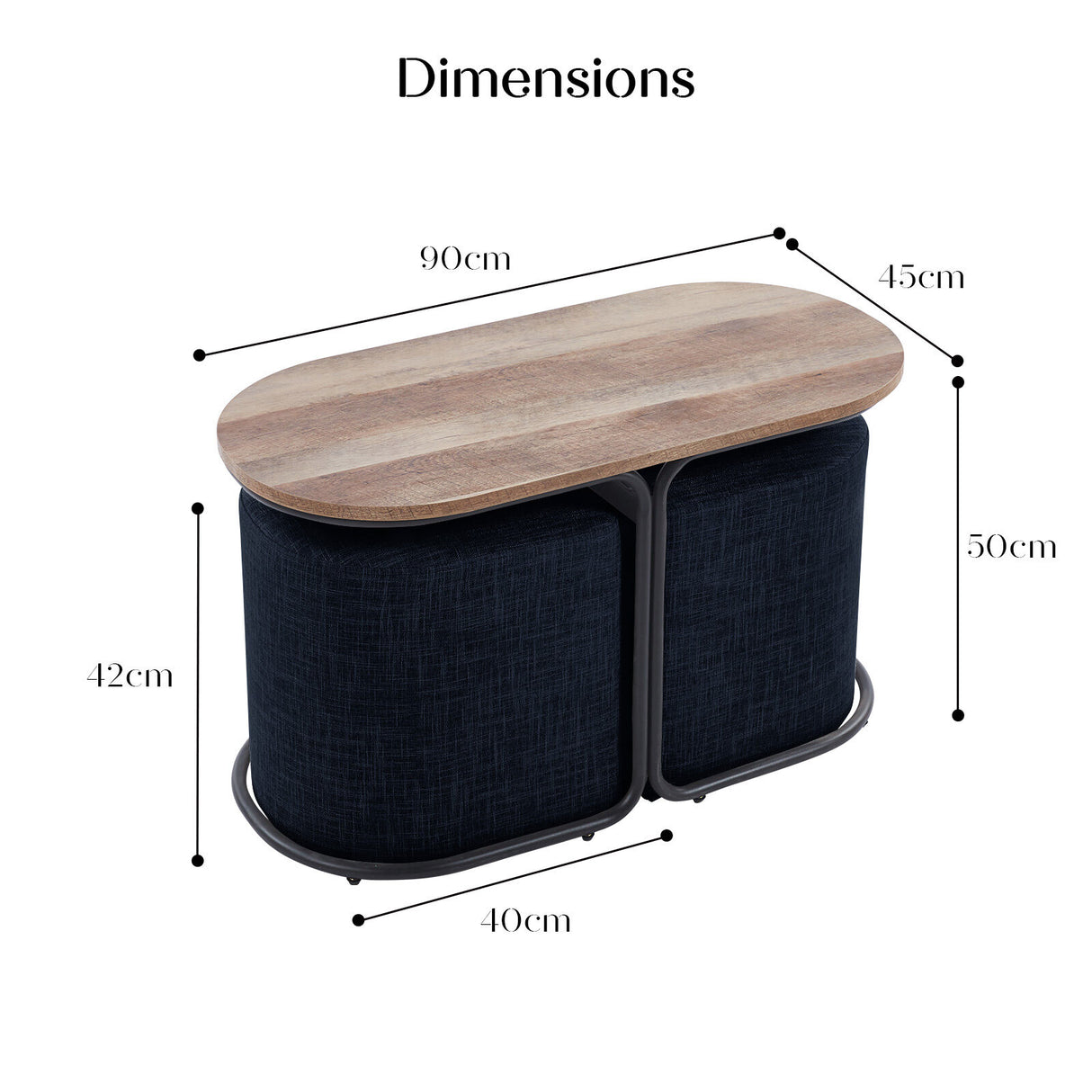 3 Piece Set Coffee Table & Ottoman Wood Side End Table Industrial - Black