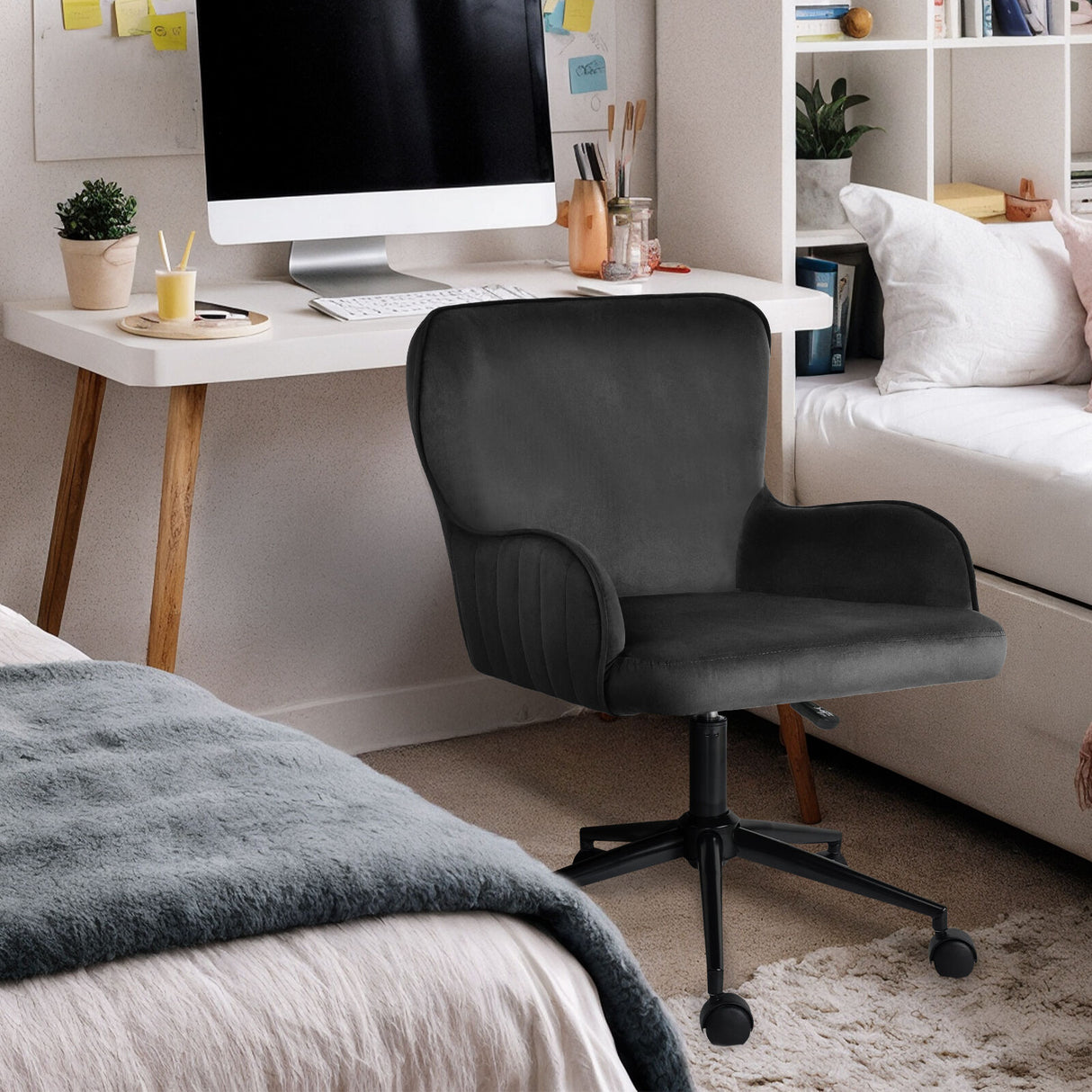 Desk Armchair - Home Office Swivel Chair Adjustable Height Seat PLUME BLACK