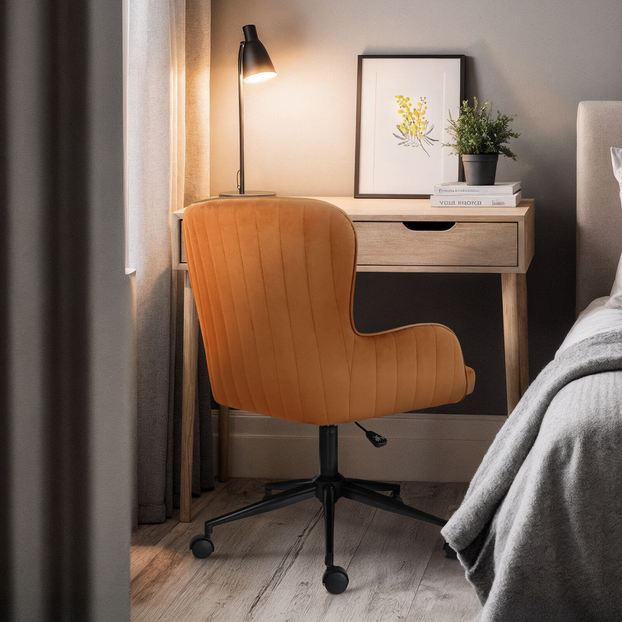 Desk Armchair - Home Office Swivel Chair Adjustable Height Seat PLUME ORANGE