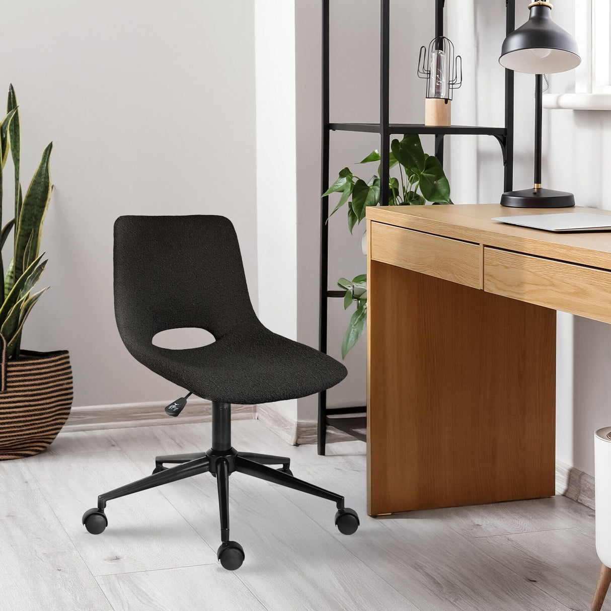 2 Set Office Desk Chair - Loop Yarn Fabric Home Swivel Chair Cut-Out Seat HALO BLACK